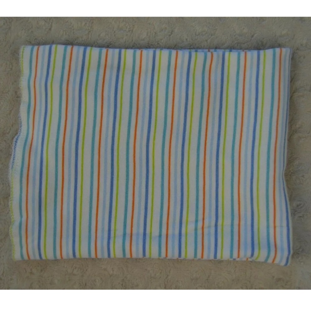 Cutie Pie Stripes Baby Blanket White Blue Green Orange Jersey Knit Swaddle